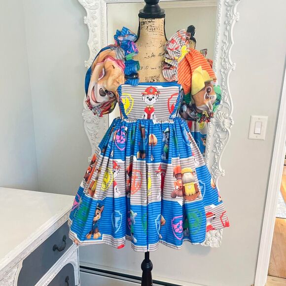 New York Couture *One of a Kind* Paw Patrol Ruffle Collar Puff Sleeve Dress - Picture 1 of 3